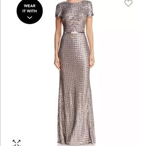 Aqua Belted Sequin Gown